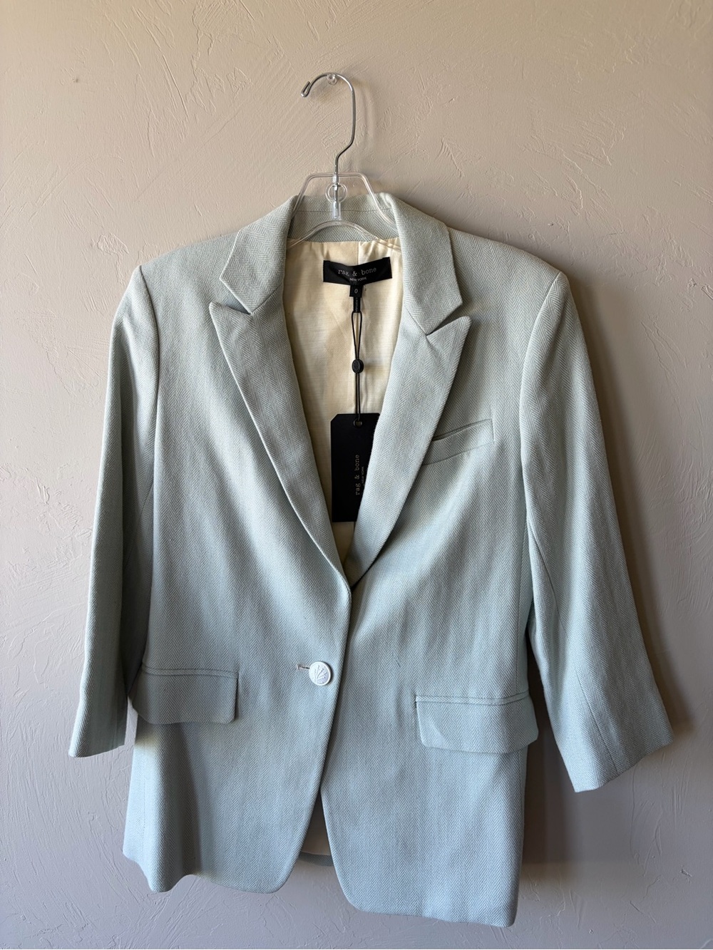 rag & bone wool blend fully lined blazer in aqua blue